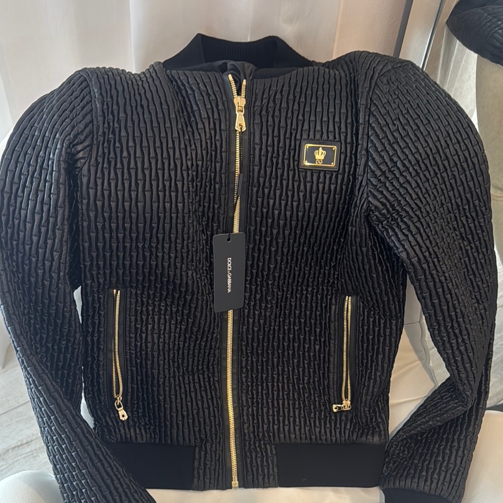 Black Quilted Jacket with Gold Accents